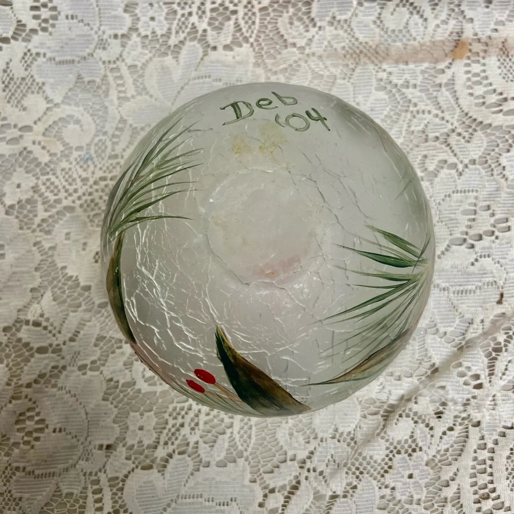 Vintage, Blown, Crackle Rose Potpourri Bowl or  Christmas Candle Stand
